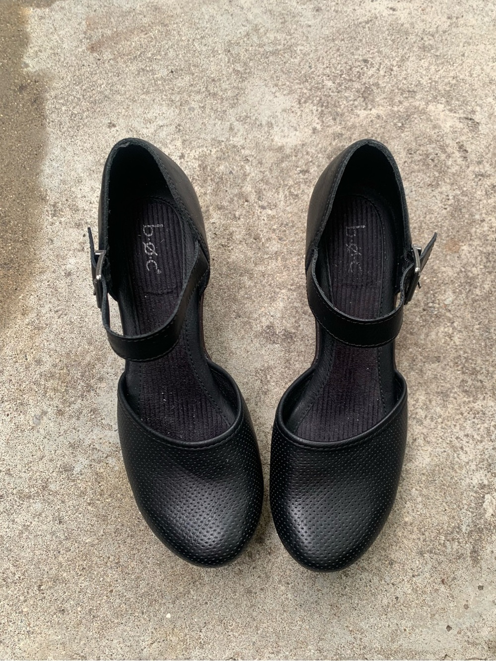 b.o.c. Black Perforated Mary Jane Heels with Ankle Strap size 9.5 M